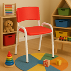 Kit 7 Cadeiras Infantil Iso, Escola, Base Branco- Vermelho