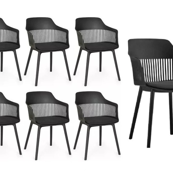 Kit 7 Cadeiras Polipropileno Marcela Montreal Preta Para Sala