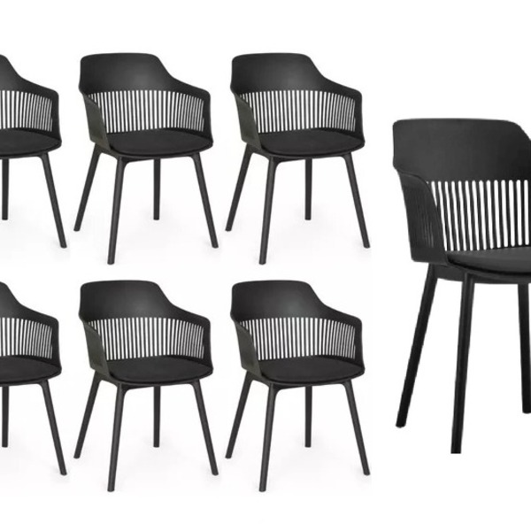 Kit 7 Cadeiras Polipropileno Marcela Montreal Preta Para Sala