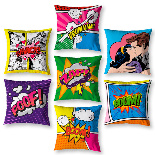Kit 7 Capas De Almofada Decoração Sala Quarto Pop Gibi 40cm