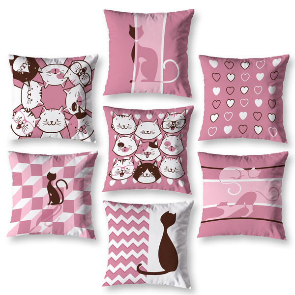 Kit 7 Capas De Almofada Infantil Quarto Meninas Gatos 40cm