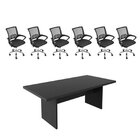 Kit 7 Peças Com Uma Mesa De Reunião E 6 Cadeiras De Escritóri