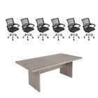 Kit 7 Peças Com Uma Mesa De Reunião E 6 Cadeiras De Escritóri