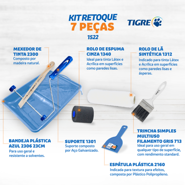 Kit 7 Peças para Pintura para Parede 61522000 Tigre