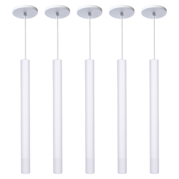 Kit 7 Pendente Luminária Tubo Branco 40 Cm + Lâmpada Led Bran