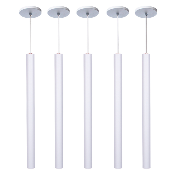 Kit 7 Pendente Luminária Tubo Branco 50 Cm + Lâmpada Led Bran