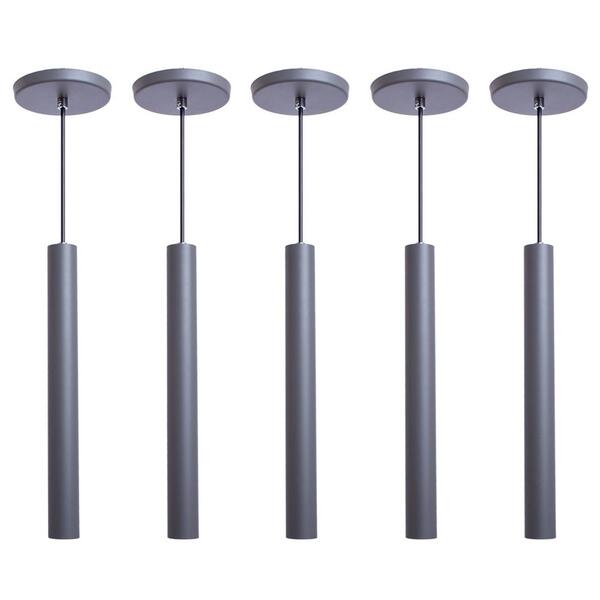 Kit 7 Pendente Luminária Tubo Cinza 30 Cm + Lâmpada Led Branc