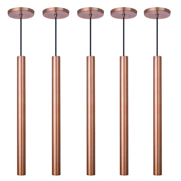Kit 7 Pendente Luminária Tubo Cobre Rose Gold 50 Cm + Lâmpada