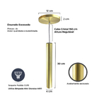 Kit 7 Pendente Luminária Tubo Dourado Cabo Cristal 30 Cm