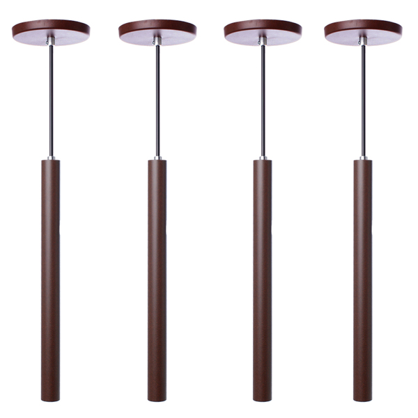 Kit 7 Pendente Luminária Tubo Marrom 30 Cm + Lâmpada Led Bran