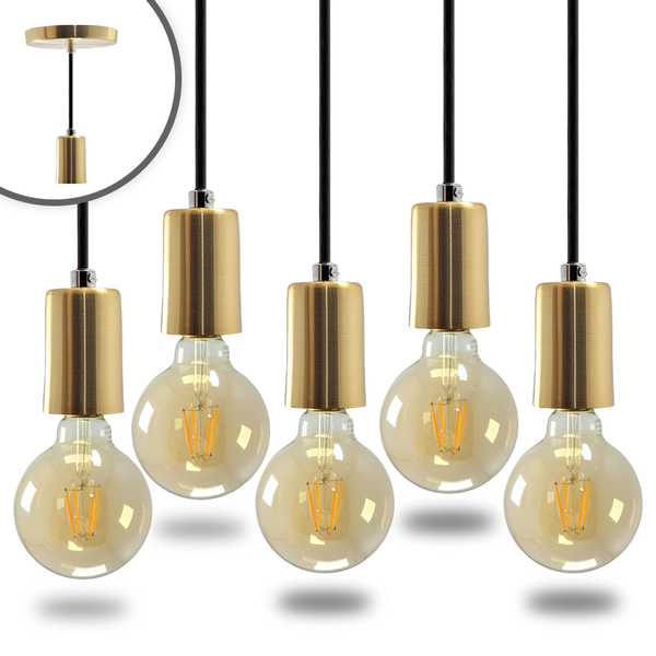 Kit 7 Pendente Soquete Copinho E27 Dourado + Led G95