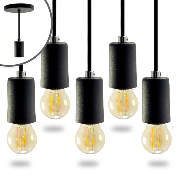 Kit 7 Pendente Soquete Copinho E27 Preto + Led G45