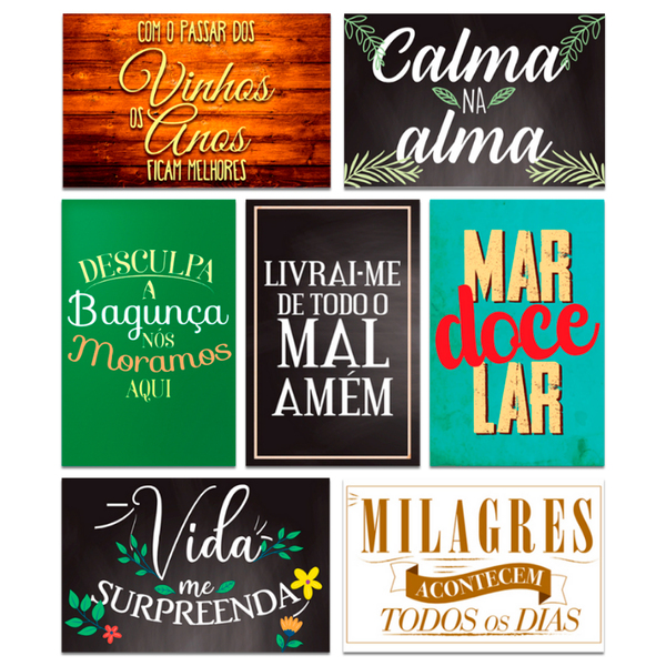 Kit 7 Placas Decorativas Mdf Frases Lar Milagres 20x30 Cm