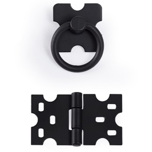 Kit 7 Puxadores Argola + 7 Dobradiças Mexicana - Preto Fosco