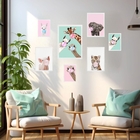 Kit 7 Quadors Animais Bubble Gum Moldura Branca