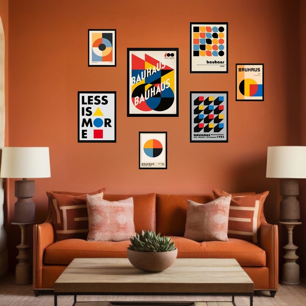 Kit 7 Quadros Decorativos Bauhaus - Posters - Com Vidro Moldu