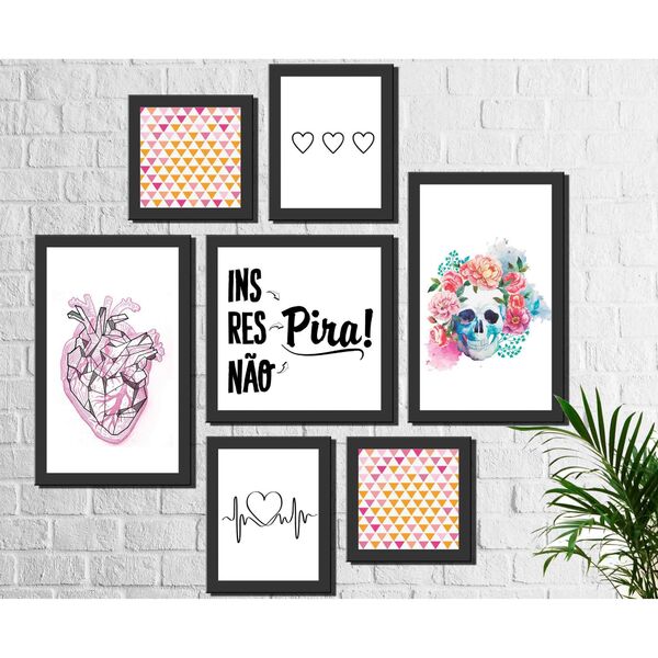 Kit 7 Quadros Decorativos Coração E Caveira