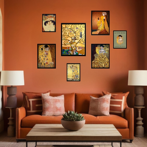 Kit 7 Quadros Decorativos Gustav Klimt - Com Vidro Moldura:ma