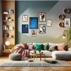 Kit 7 Quadros Decorativos Joan Miró - Com Vidro Moldura:madei