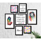 Kit 7 Quadros Decorativos Leão E Borboleta Coloridos Frases
