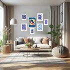 Kit 7 Quadros Decorativos Matisse Abstrato Azuis - Com Vidro