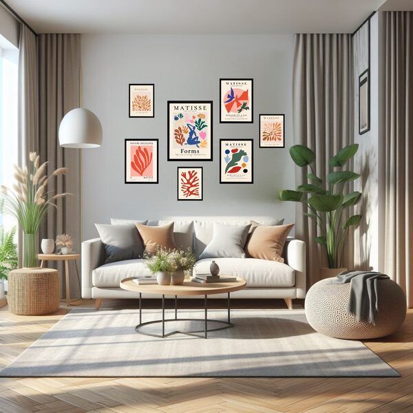 Kit 7 Quadros Decorativos Matisse Abstrato Corais - Com Vidro