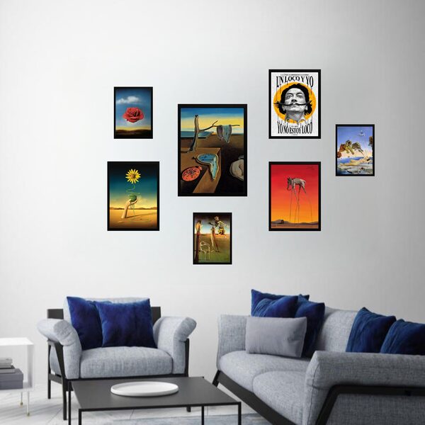 Kit 7 Quadros Decorativos Salvador Dalí Moldura:madeira Preta
