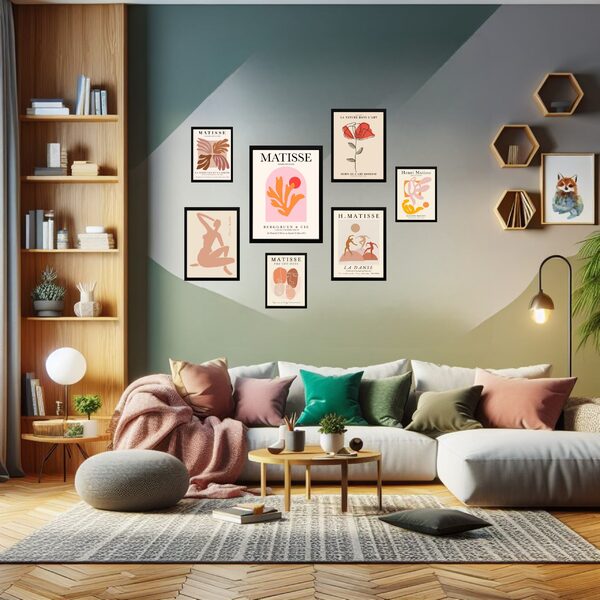 Kit 7 Quadros Matisse Abstrato Rosas E Pastéis Moldura:madeir