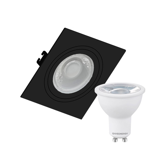 Kit 7 Spot Embutir Quadrado Face Plana Dicroica Mr16 Preto +