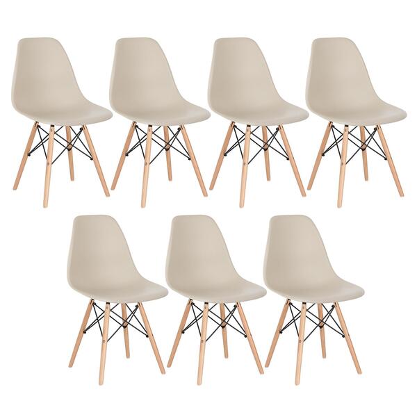Kit - 7 X Cadeiras Charles Eames Eiffel Dsw - Base De Madeira