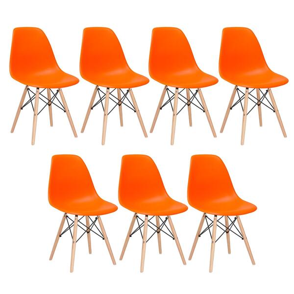 Kit - 7 X Cadeiras Charles Eames Eiffel Dsw - Base De Madeira