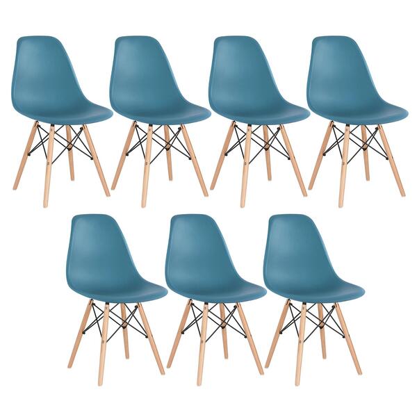 Kit - 7 X Cadeiras Charles Eames Eiffel Dsw - Base De Madeira