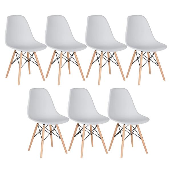 Kit - 7 X Cadeiras Charles Eames Eiffel Dsw - Base De Madeira