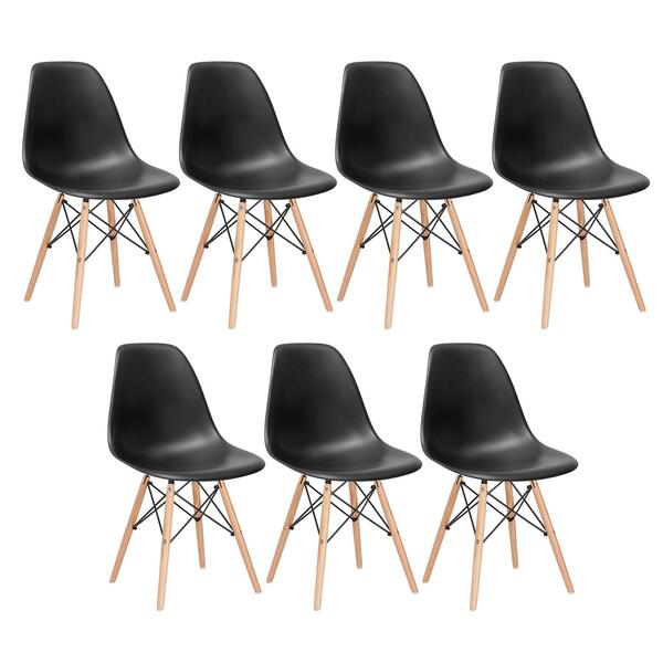 Kit - 7 X Cadeiras Charles Eames Eiffel Dsw - Base De Madeira
