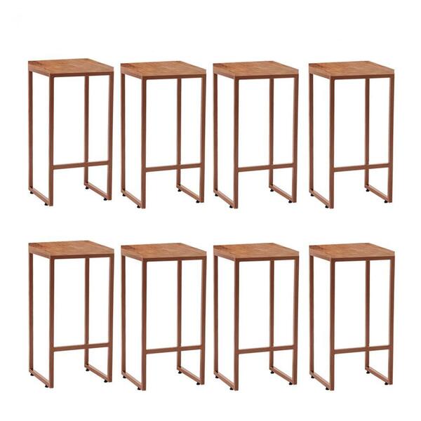Kit 8 Banqueta Alta Lua Industrial Bistrô Ferro Bronze Madeira