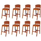 Kit 8 Banquetas Alta De Madeira Com Encosto Tecido Sintético