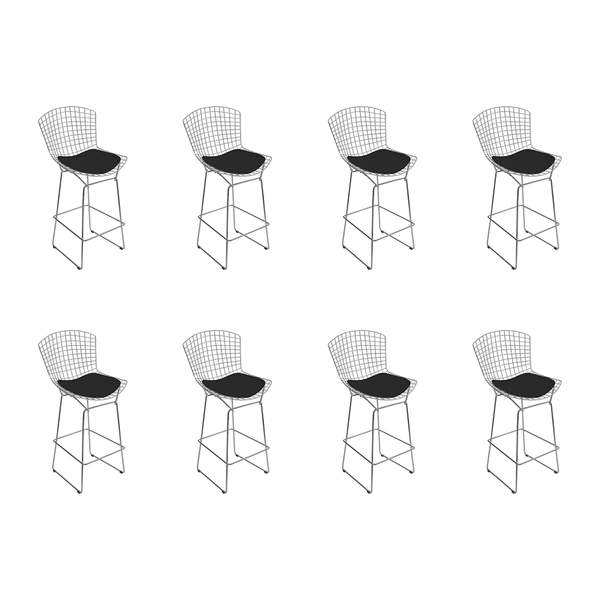 Kit 8 Banquetas Bertoia Cromada D80 Com Assento Sintético Pre