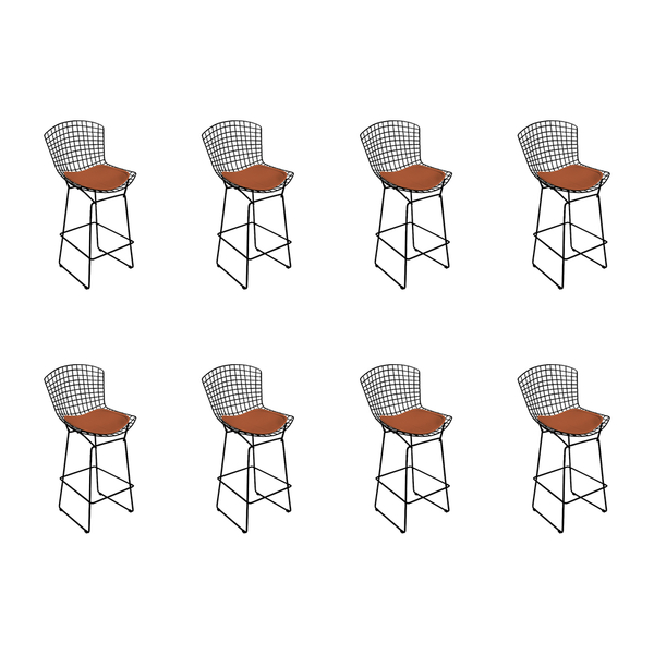 Kit 8 Banquetas Bertoia Preta D80 Com Assento Cobre