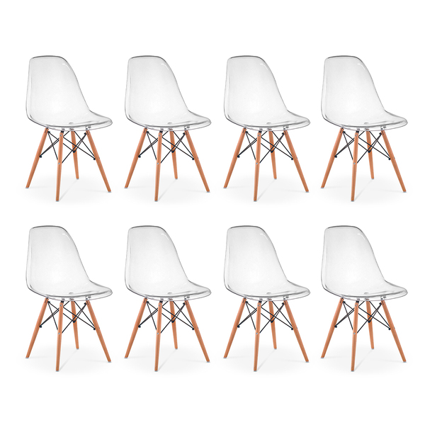 Kit 8 Cadeira Charles Eames Eiffel Wood Em Policarbonato Inco