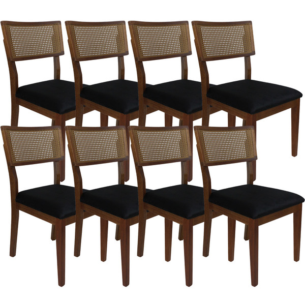 Kit 8 Cadeira De Jantar De Madeira Maciça Com Encosto De Palh