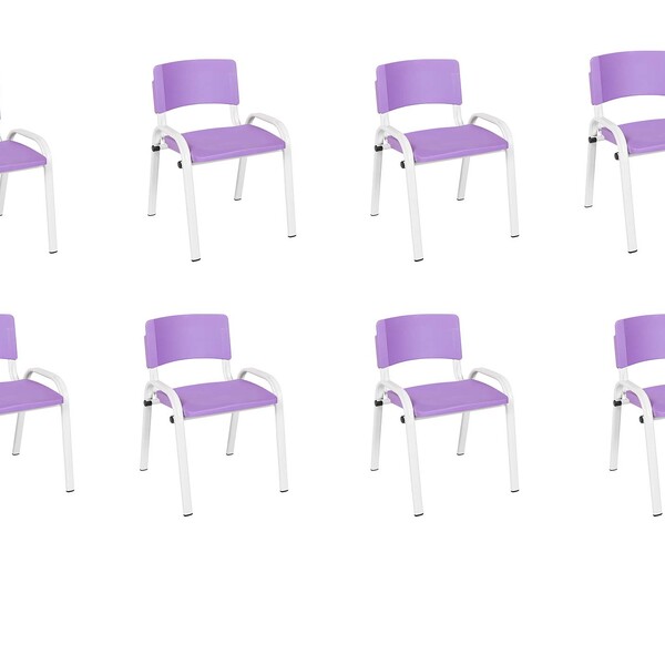 Kit 8 Cadeira Iso Infantil Creche, Escola Base Branco Lilas