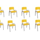 Kit 8 Cadeira Iso Infantil Creche, Escola Base Cinza Amarelo