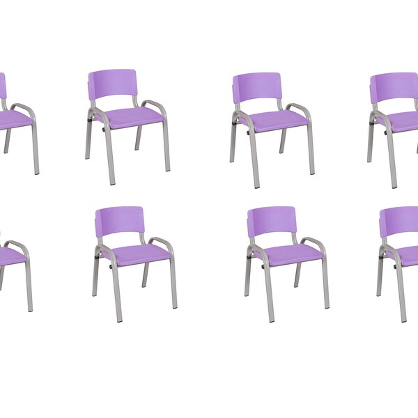 Kit 8 Cadeira Iso Infantil Creche, Escola Base Cinza Lilas