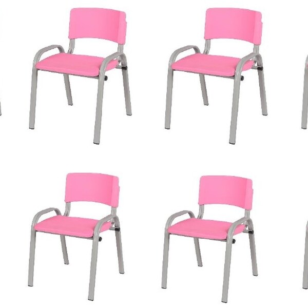 Kit 8 Cadeira Iso Infantil Creche, Escola Base Cinza Rosa