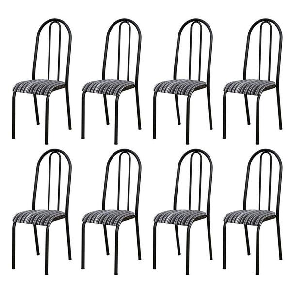Kit 8 Cadeiras 056 América Cromo/preto Listrado - Artefamol