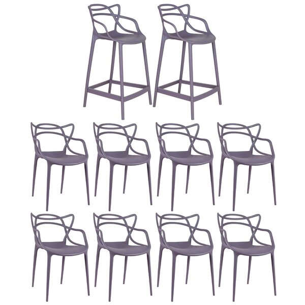 Kit 8 Cadeiras + 2 Banquetas Médias Masters Allegra Cinza Név
