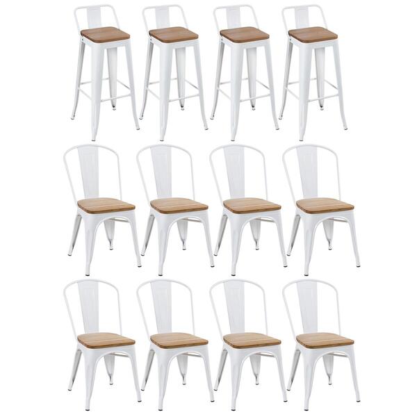 Kit - 8 Cadeiras + 4 Banquetas Altas Tolix Com Encosto - Bran