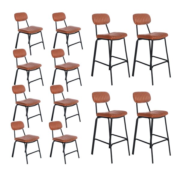 Kit 8 Cadeiras + 4 Banquetas Estofadas Industrial Loft Vintag