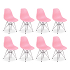 Kit 8 Cadeiras Charles Eames Eiffel Base Metal Rosa