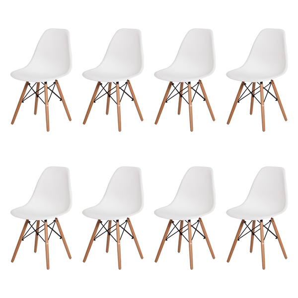 Kit 8 Cadeiras Charles Eames Eiffel Branca Base Madeira Sala